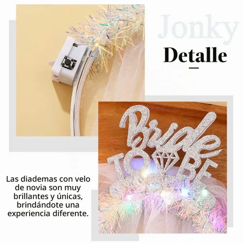 Vista 3 de JONKY Diadema de velo de novia iluminada, accesorios de despedida de soltera para mujer