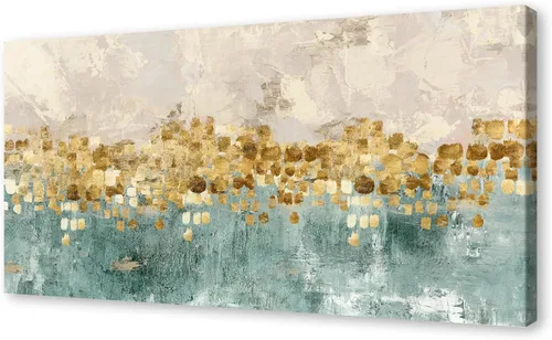 Vista 15 de DZL Art A74769 - Impresiones en lienzo abstractas para pared, pinturas artísticas azules y marrones, lienzo estirado de madera, enmarcado para sala
