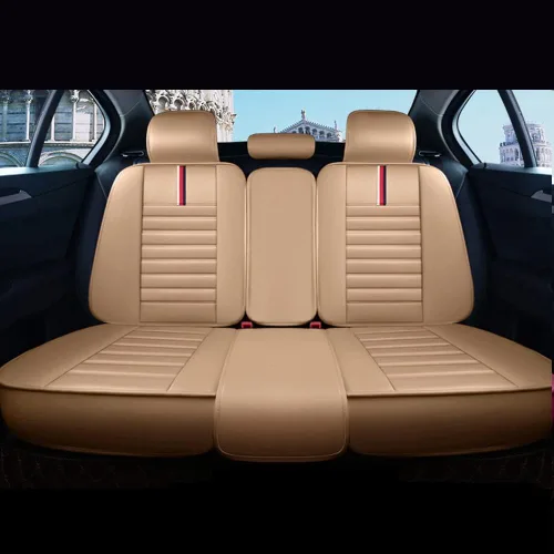 Vista 4 de Fundas de asiento de automóvil de piel sintética compatibles con A1, transpirables e impermeables, juego completo de 5 asientos delanteros