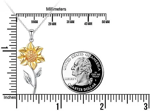 Vista 6 de Collar de plata de ley S925 con dije de girasol con circonita cúbica o aretes para mujer de 18.0in