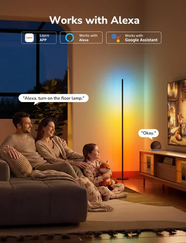 Vista 5 de Lepro OE1 Lámpara de pie de esquina AI, lámpara de esquina LED inteligente RGBICW con sincronización de música, habilitada para Alexa, diseñador