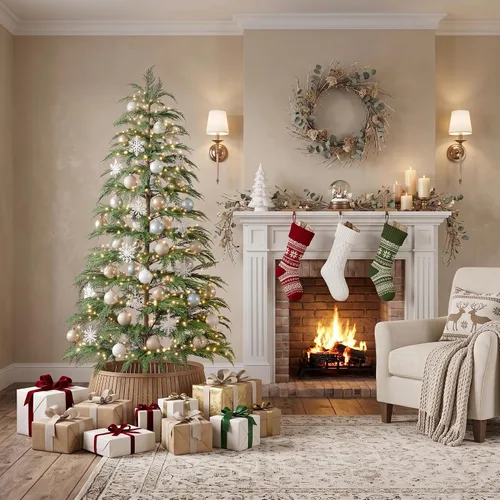 Vista 7 de BOLUO Árbol de Navidad de 6 pies con luces, árbol de ciprés artificial