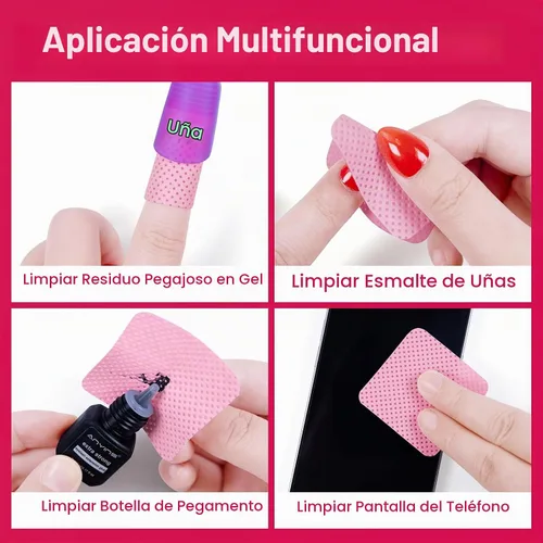 Vista 6 de 1200 toallitas de uñas sin pelusas, toallitas quitaesmalte de uñas Rosa 02