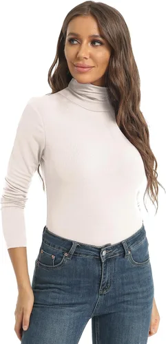 Vista 5 de Camisetas casuales de cuello alto de manga larga para mujer, ajustadas, ligeras, de capa base
