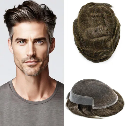 Vista 39 de FACE MIRACLE - Tupé de encaje frontal francés para hombres, postizos, sistemas de reemplazo de cabello humano con PU para hombre, prótesis