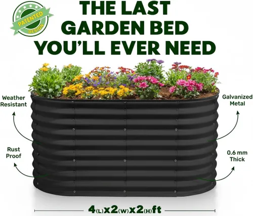 Vista 5 de Plant & Plot Camas de jardín elevadas galvanizadas para exteriores/ Jardinera elevada de 4 x 2 x 2 pies para jardinería, verduras, flores, caja