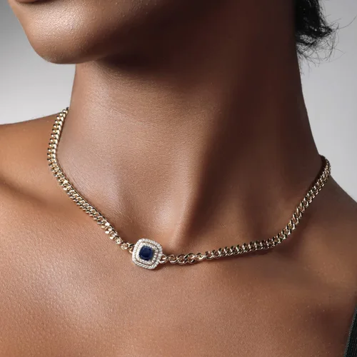 Vista 5 de Gem Stone King Collar con colgante de cadena de eslabones cubanos chapados en oro amarillo de 14 quilates con piedra natal y moissanita blanca