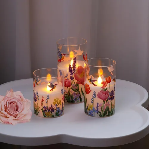 Vista 7 de JOIONE Hummingbird Flameless Glass Candles, 3 Pack Floral LED with Remote