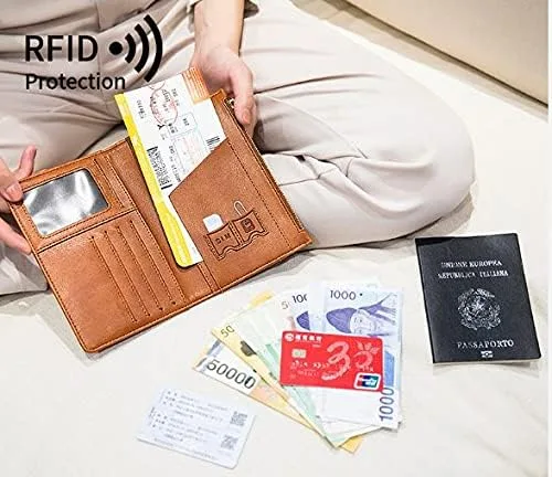 Vista 7 de Funda para pasaporte, funda para pasaporte, piel sintética, RFID, multifuncional, protector de viaje con cremallera.