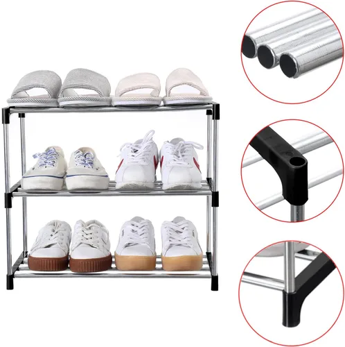 Vista 5 de Jucaifu - Estante pequeño apilable para zapatos, ahorro de espacio para entrada, pasillo y armario, organizador y almacenamiento (3 niveles, negro)