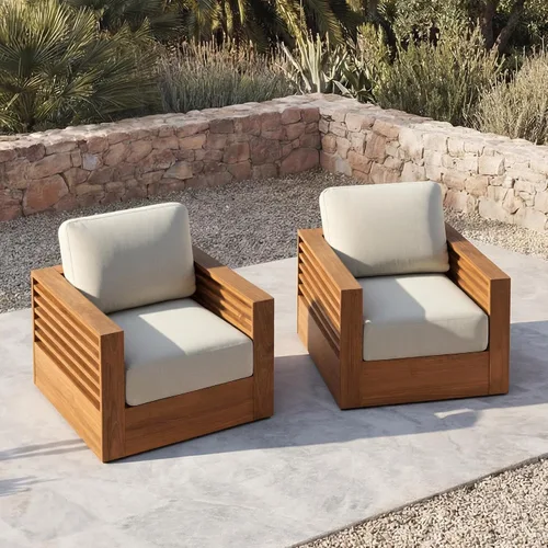 Vista 7 de CHITA Juego de 3 piezas de acacia para patio, silla giratoria para muebles