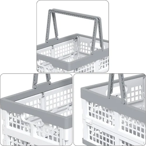 Vista 2 de Paquete de 2 cajas de almacenamiento plegables de plástico con asas, cajas plegables de plástico de 15 L para compras