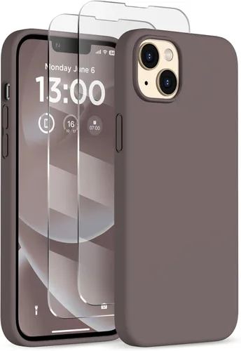 Vista 26 de Funda delgada para iPhone 13 de 6.1 pulgadas, silicona líquida a prueba de golpes, con forro de microfibra suave antiarañazos, 2 protectores