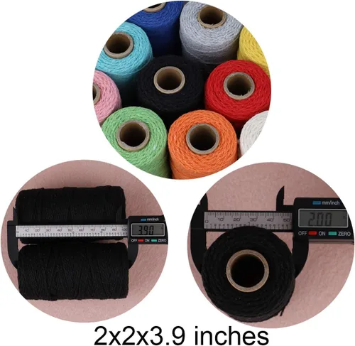 Vista 5 de Carrete de hilo de algodón de 656 pies de 10 capas, cuerda para manualidades y envoltura de regalos (negro)
