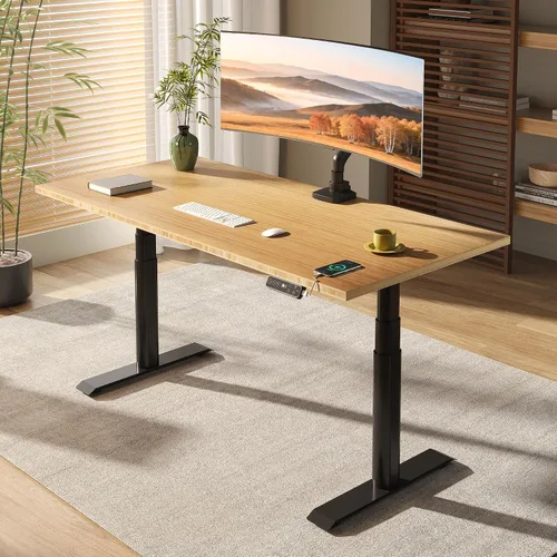 Vista 13 de FLEXISPOT E6 Pro - Escritorio eléctrico de pie de bambú de 3 etapas con patas ovaladas y motor doble, 48 x 24 pulgadas, mesa entera, altura