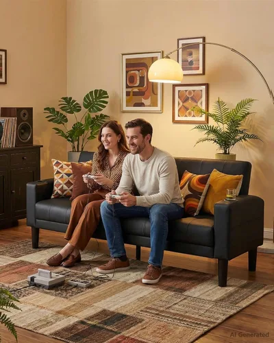 Vista 9 de TYBOATLE Sofá Loveseat de 62" de ancho con 2 puertos de carga USB y 2 portavasos, asiento de amor pequeño capitoné de cuero sintético negro