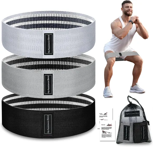 Vista 8 de Bandas de ejercicio, bandas de resistencia de tela de 3 niveles para entrenamiento, bandas de entrenamiento de resistencia para mujeres y hombres