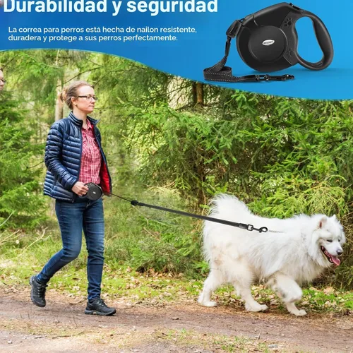 Vista 7 de Correa retráctil para perros de hasta 99 libras sin enredos de 360° Negro