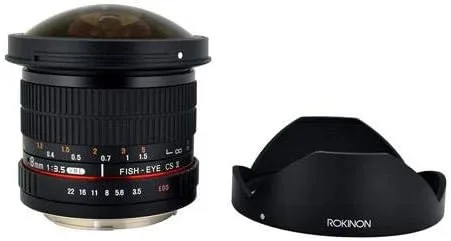 Vista 6 de Rokinon HD8M-C - lente de ojo de pez con capucha desmontable, 8 mm f/3.5 HD para Canon DSLR 8-8mm, lente fijo sin zoom, negro
