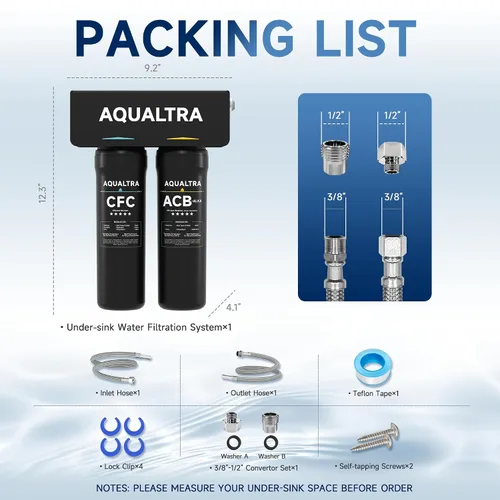 Vista 9 de AQUALTRA USF-2B-10 Sistema de filtro ligeramente alcalino para debajo del fregadero, 20 K Gal, reduce PFOA, PFOS, cloro, plomo, mercurio, cloramina
