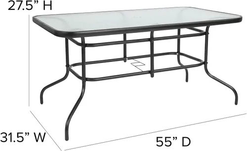 Vista 5 de Flash Furniture Lila - Juego de comedor de 5 piezas para patio, mesa de patio de vidrio templado de 55 pulgadas con agujero para paraguas, 4 sillas