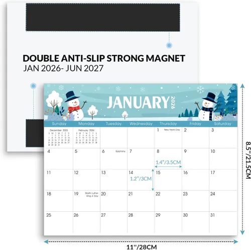 Vista 2 de SKYDUE Calendario magnético para refrigerador, calendario de refrigerador 2026-2027 - 11 x 8.5 pulgadas, 18 meses, desde noviembre de 2025 a julio