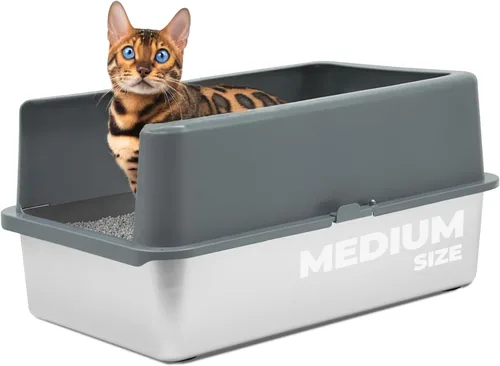 Vista 8 de iPrimio Ultimate - Caja de arena XL de acero inoxidable para gatos, caja de arena XL para gatos grandes, grande, nunca absorbe olores, manchas u