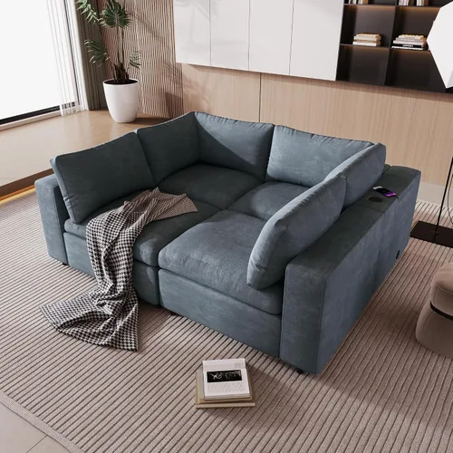 Vista 4 de JUSTONE Sofá modular modular para sala de estar, muebles modernos y versátiles con puertos de carga USB, altavoz Bluetooth integrado en el brazo