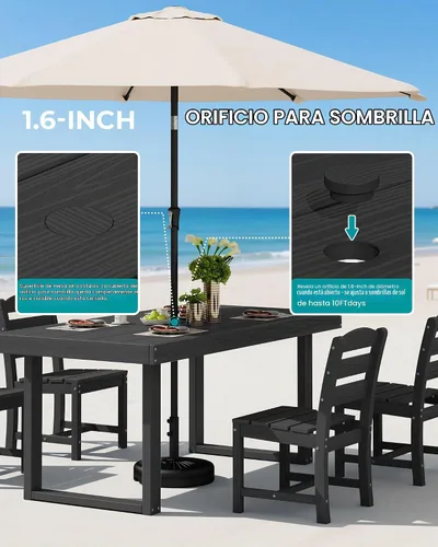 Vista 5 de SERWALL HDPE - Juego de comedor al aire libre para 4, 67 pulgadas, para todo tipo de clima, mesa de comedor y sillas sin brazos para terraza Negro