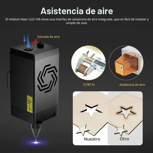 Vista 5 de ORTUR Módulo láser LU2-10A para Laser Master 2 Pro S2, cabezal láser de 10000 mW con boquilla de asistencia para grabadores láser, punto comprimido