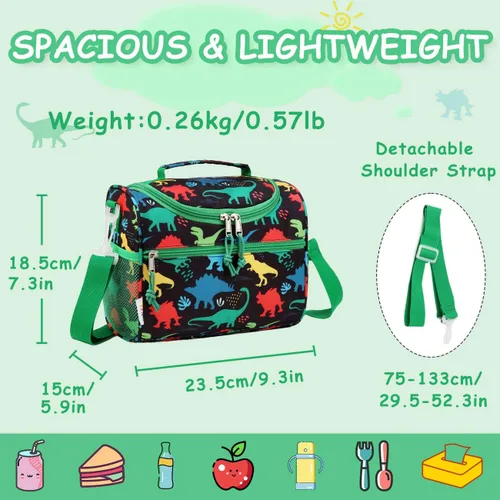 Vista 3 de RAVUO Bolsa de almuerzo para niños, reutilizable, aislada, lindo kit de comida térmica para niños pequeños con correa de hombro desmontable