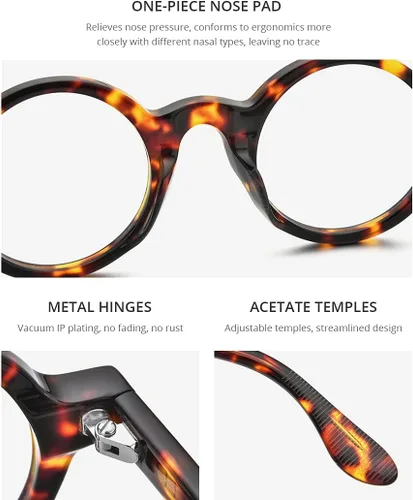 Vista 2 de HEPIDEM Gafas ópticas redondas de acetato para hombre, gafas ópticas, gafas de marco Zolman