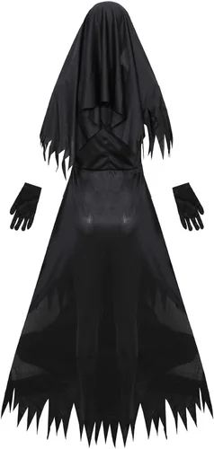 Vista 3 de YAXRO Disfraz de Halloween para mujer, disfraz de monja para mujer, conjunto completo de vestido de terror de Halloween
