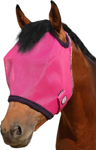 Vista 13 de Harrison Howard Máscara de malla redonda para mosca de caballo, protección UV, con borde acolchado de vellón, negro, S