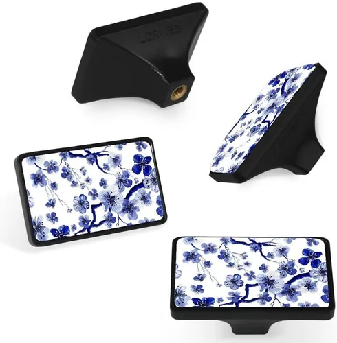 Vista 2 de LORVIES Paquete de 4 pomos decorativos florales de 1.65 pulgadas para gabinete, rectángulo de vidrio ABS con un solo agujero, tiradores de puerta