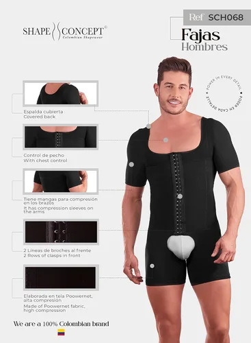 Vista 4 de SHAPE CONCEPT 068 Fajas Colombianas para hombres y hombres, faja de alta compresión, moldeadora de cuerpo para hombres