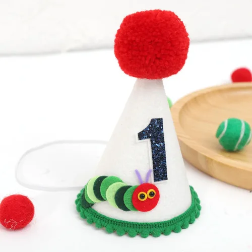 Vista 6 de Hungry Caterpillar - Corona de cumpleaños para niños, decoración de fiesta de primer cumpleaños, corona de aplastamiento de pastel