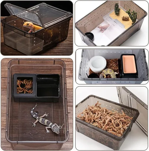 Vista 6 de Hamiledyi Caja de alimentación de reptiles, caja de cría de serpientes, jaula de hábitat de animales transparente, contenedor de transporte
