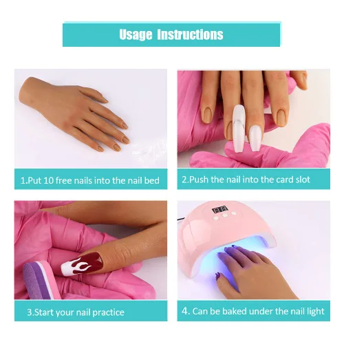 Vista 6 de Mano de práctica de silicona para uñas acrílicas, manos falsas para practicar uñas postizas, mano de maniquí para práctica de uñas y arte de uñas