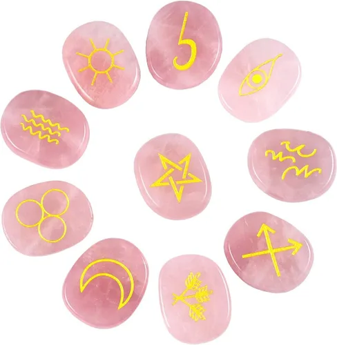 Vista 17 de Rockcloud Cristal curativo negro obsidiana amatista gitana símbolo brujas runas piedras chakras piedra de palma equilibrio Reiki, 10 piezas