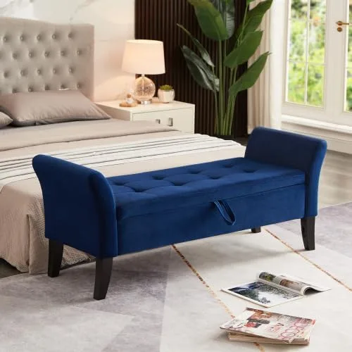 Vista 10 de 51.5" Velvet Storage Ottoman Bench with Curved Arms, Rectangular End of Bed Chest for Bedroom & Living Room Grey