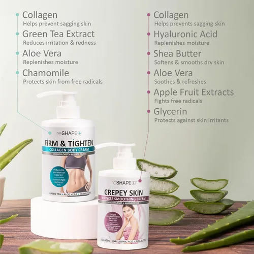 Vista 3 de Reshape Crema corporal de colágeno + loción de tratamiento de piel crepey, crema hidratante para el cuidado de la piel, crema para la piel crepey