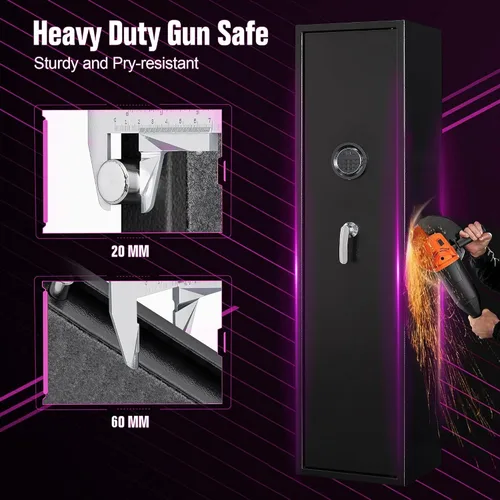 Vista 6 de Marcree Caja fuerte biométrica para armas 5-8, gabinetes de armas para rifles y escopetas, caja fuerte para rifle con gabinete interior, cajas