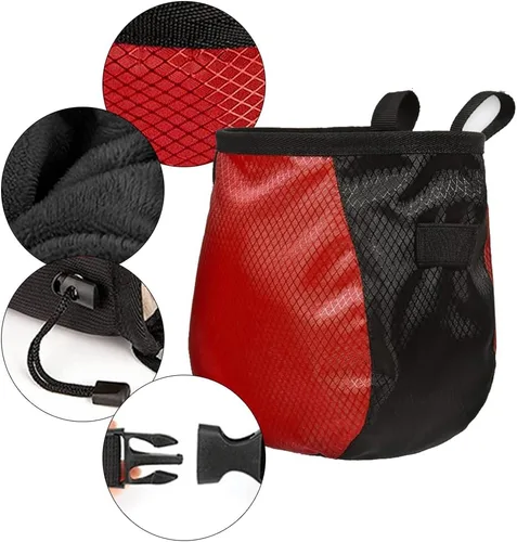 Vista 5 de Bolsa de tiza de escalada - Bolsa de tiza negra ajustable para equipos de escalada en roca