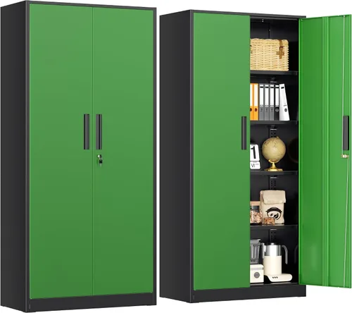 Vista 18 de INTERGREAT Gabinete de almacenamiento de metal con puertas con cerradura, gabinetes de almacenamiento de acero con cerradura con 2 puertas