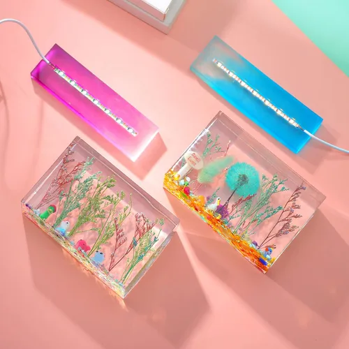 Vista 5 de 4 moldes cuadrados de silicona de resina de luz para la preservación de flores con luz USB para bricolaje resina epoxi fundición artesanal, adornos