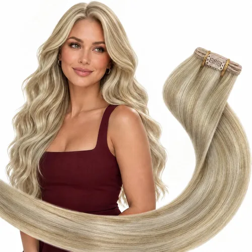 Vista 37 de Ve Sunny Extensiones de cabello humano real con clip balayage, color marrón castaño degradado a rubio, 12 pulgadas, 5 unidades, 2.82 onzas
