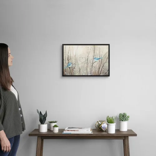 Vista 2 de CANVAS ON DEMAND Lienzo enmarcado con diseño de pájaros neutros de Julia Purinton, contemporáneo, decoración del hogar, animales, pájaros, 18 x 12