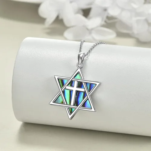Vista 58 de YFN Collar de estrella de David de plata de ley, concha de abulón, árbol de la vida, joyería judía, regalos para mujeres y hombres