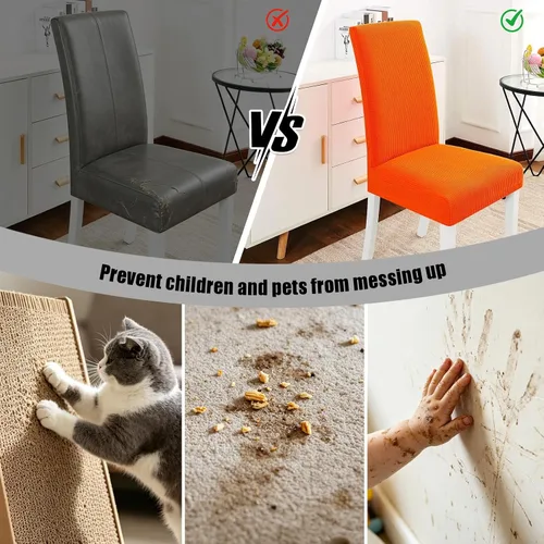 Vista 17 de PETCUTE Fundas elásticas para sillas de comedor, fundas elásticas antideslizantes para sillas de comedor, color gris, paquete de 2